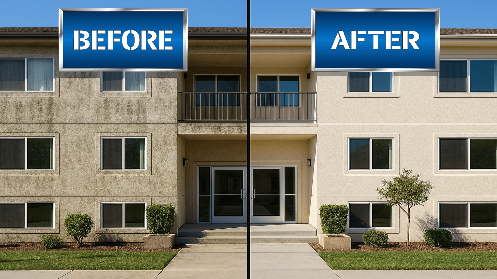 Before and After of Apartment Exterior Cleaning in Riverside, CA